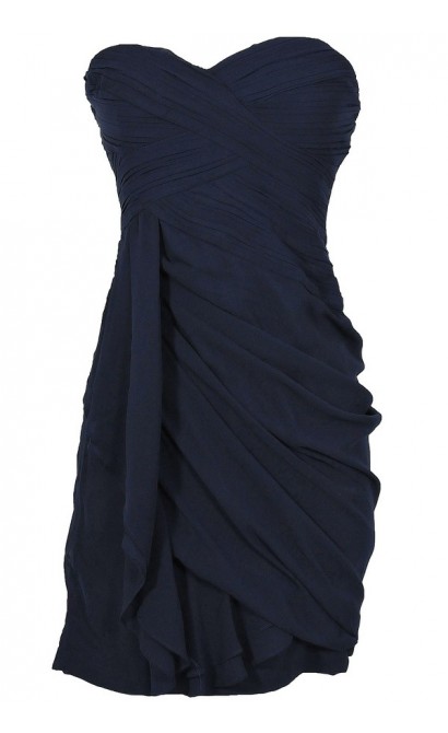 Dreaming of You Chiffon Drape Party Dress in Navy by Minuet